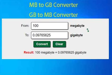 Convert GB to MB .